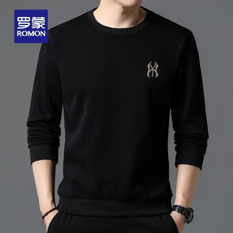 罗蒙男士时尚休闲圆领卫衣春秋季新款简约百搭中青年长袖上衣外套