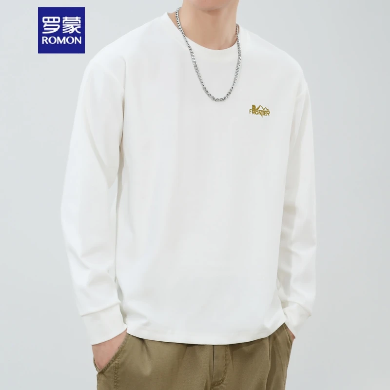 罗蒙宽松圆领卫衣男士2024新春秋季潮牌套头休闲运动百搭内搭上衣