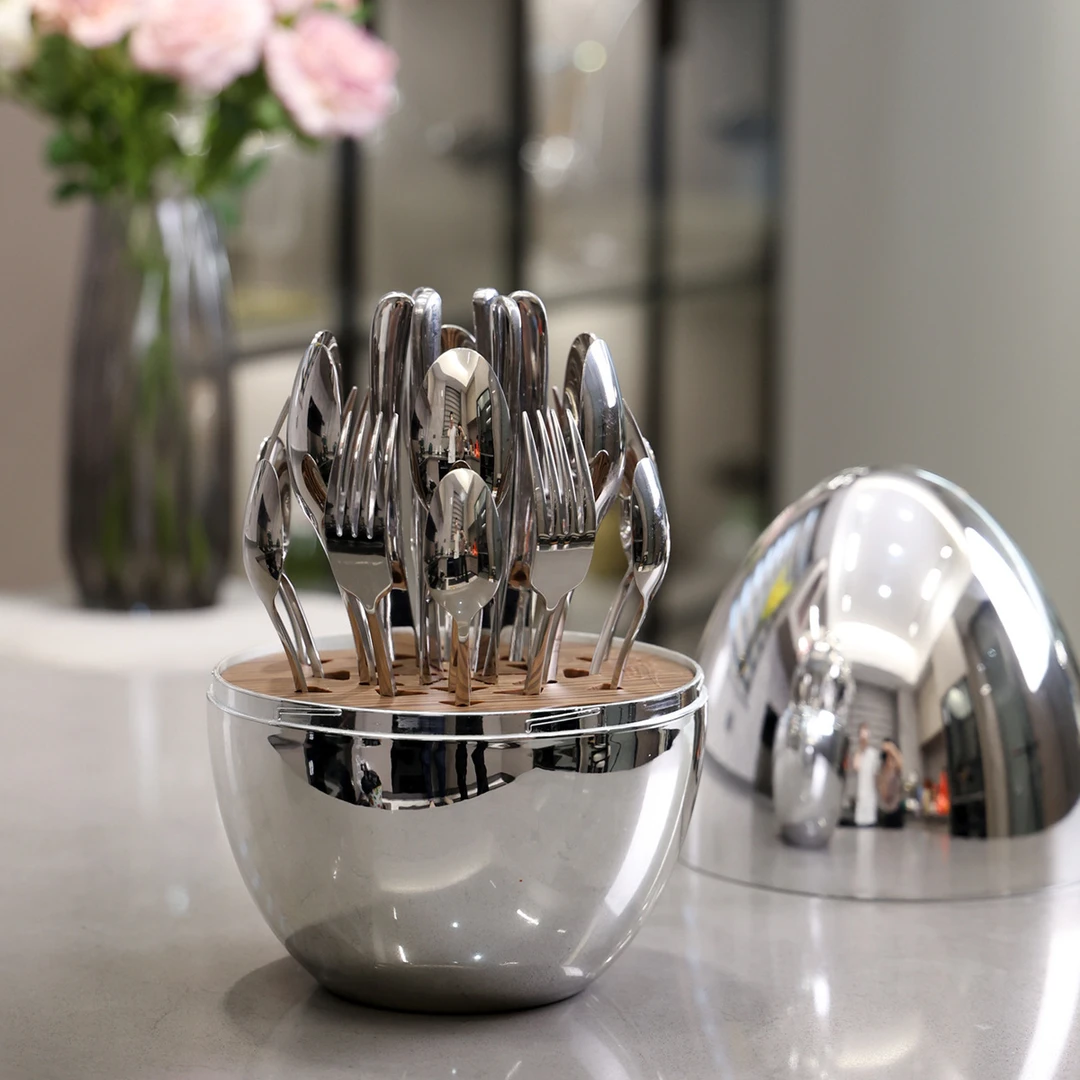 欧式轻奢风心境蛋家用不锈钢刀叉勺西餐套装24件套送礼摆件欧式