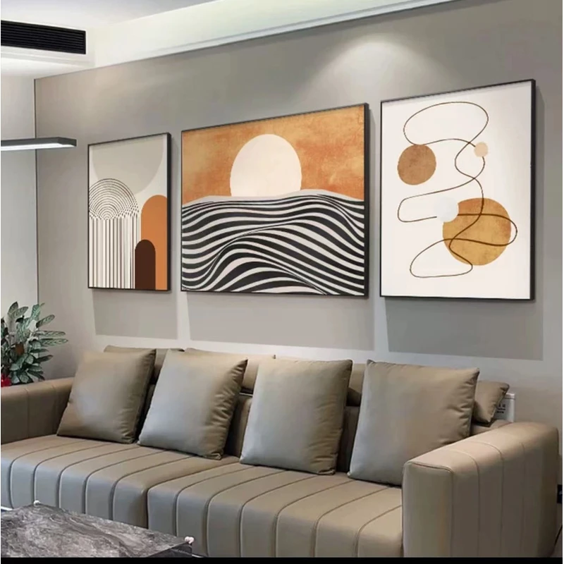 《橙色抽象》莫兰迪客厅现代轻奢简欧装饰砂岩装饰挂画