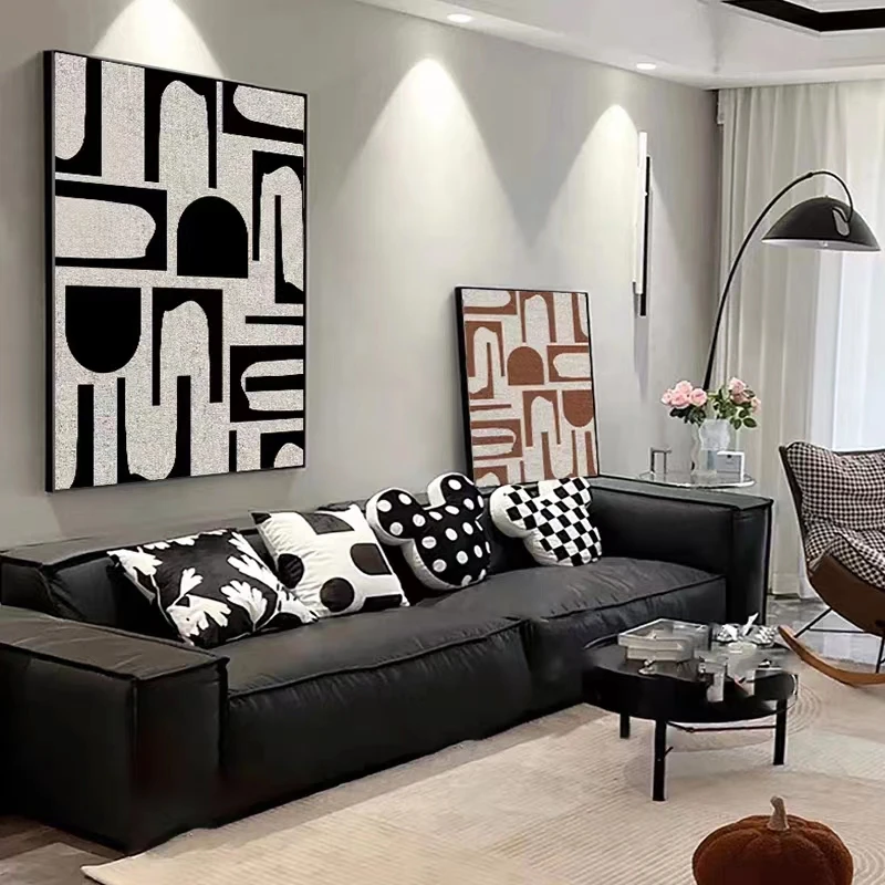 客厅砂岩极简风格装饰画现代简约黑白北欧抽象艺术装饰画