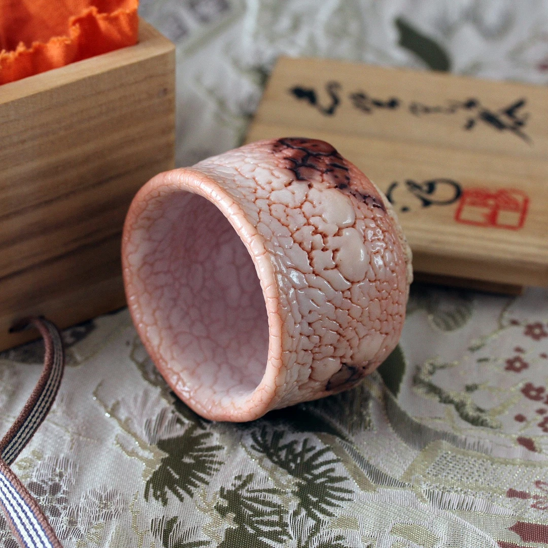 日本手捏志野烧茶杯纯手工主人杯粗陶家用陶瓷创意水杯复古柴烧杯