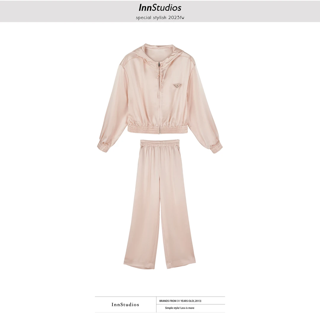 INN定制【高标系列】“进口双面醋酸”高端拉达粉杏色套装气质休闲1