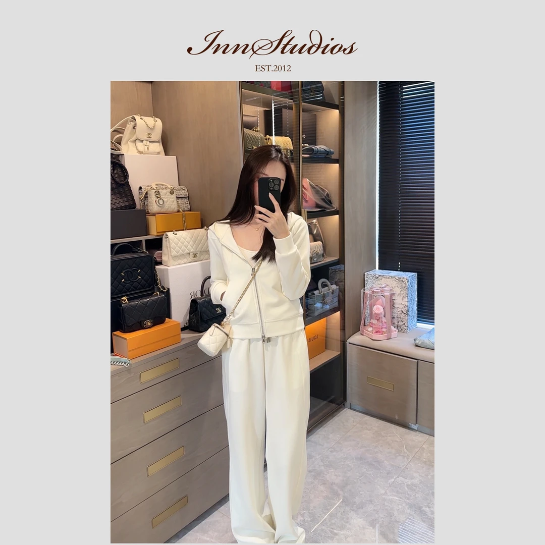 Innstudios 秋季牛奶白色舒适显瘦气质卫衣套装