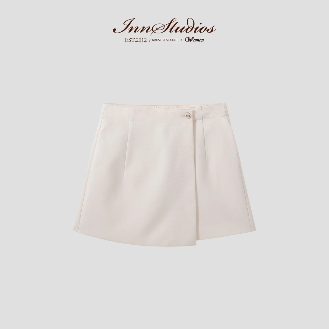 Innstudios「CD白裙」夏季白色斜纹清爽白色裤裙