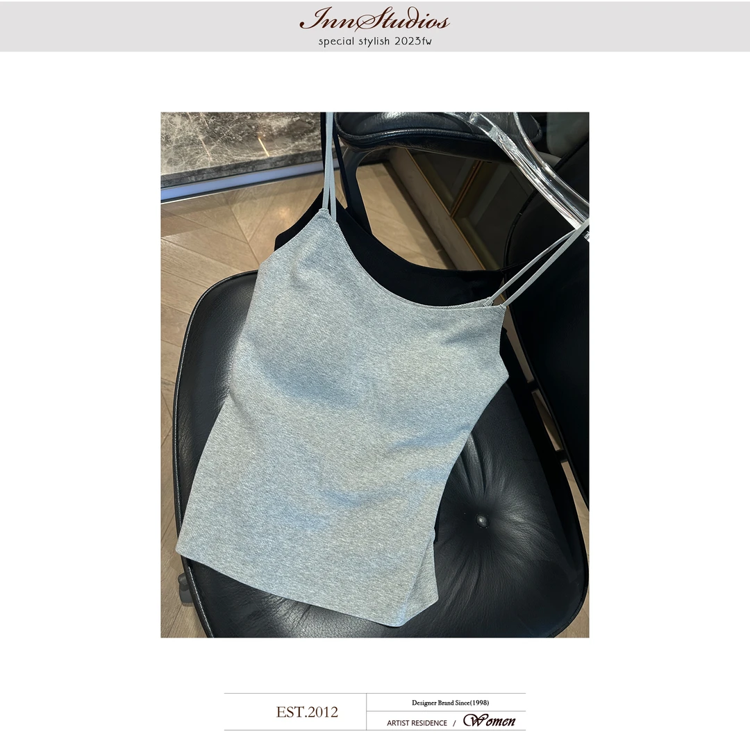 Innstudios针织百搭打底吊带背心带短款胸垫修身