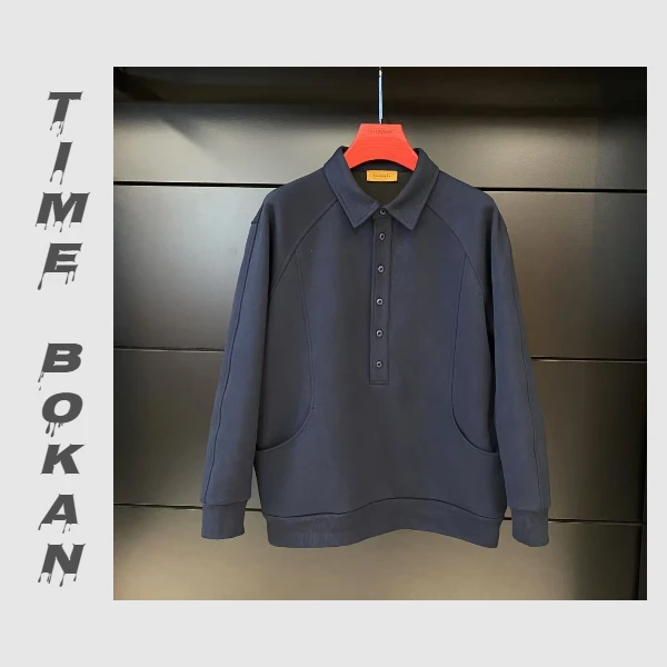 TIMEBOKAN【净版POLO】男款休闲百搭秋冬潮流长袖男士纯色卫衣9348