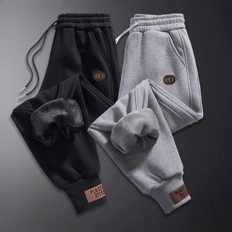 重磅束脚运动裤子男士秋冬季保暖加绒加厚休闲裤宽松弹力针织卫裤