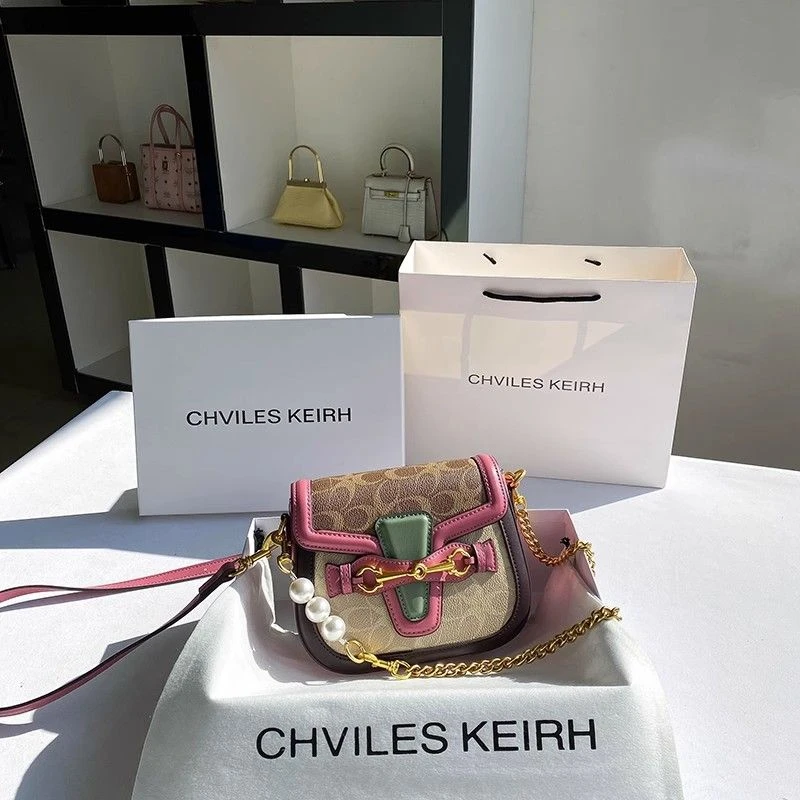 CHVILES&KEIRH女包小众撞色马鞍包包新款潮高级感链条斜挎包
