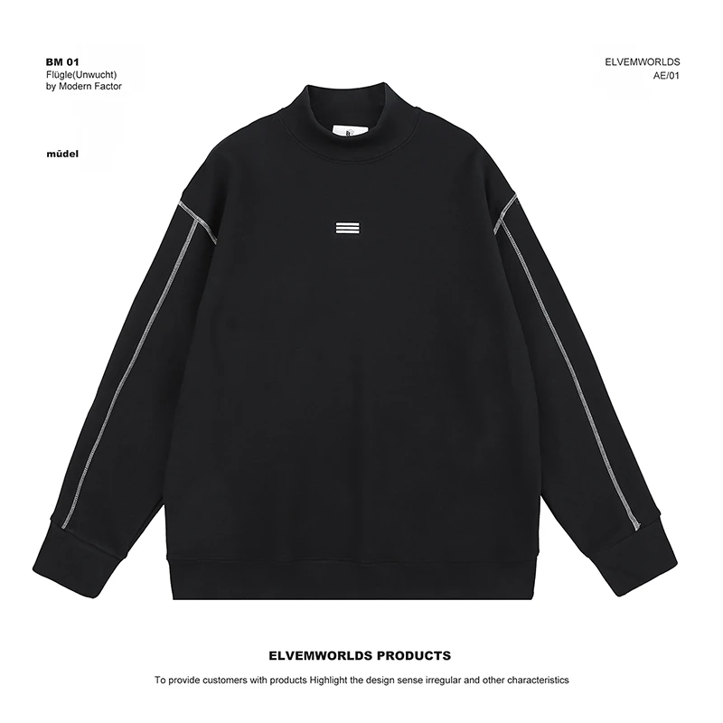 冬季新款保暖明线设计休闲百搭中高领套头德绒加厚纯色卫衣82916