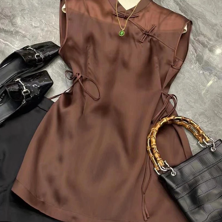 新中式国风复古无袖系带气质名媛高端衬衫女夏冷淡系独特别致上衣