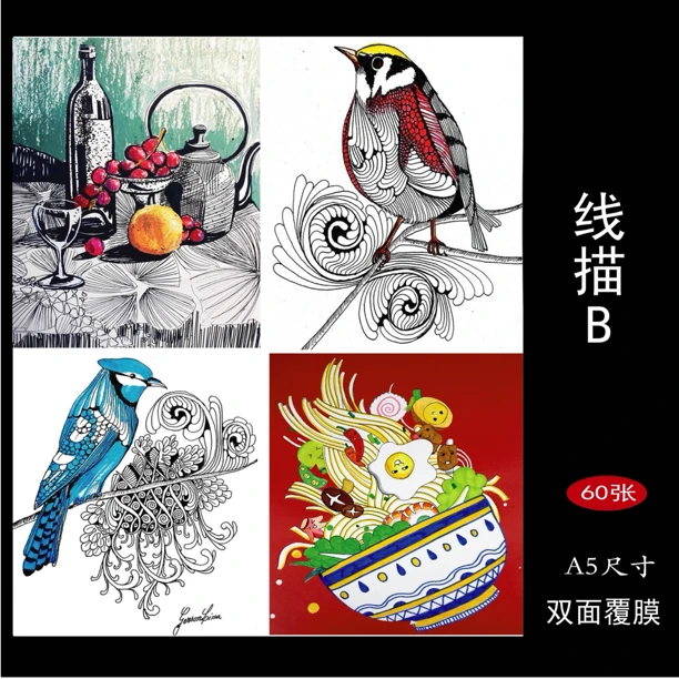 (覆膜款)线描临摹卡初中高级线描临摹卡A5尺寸