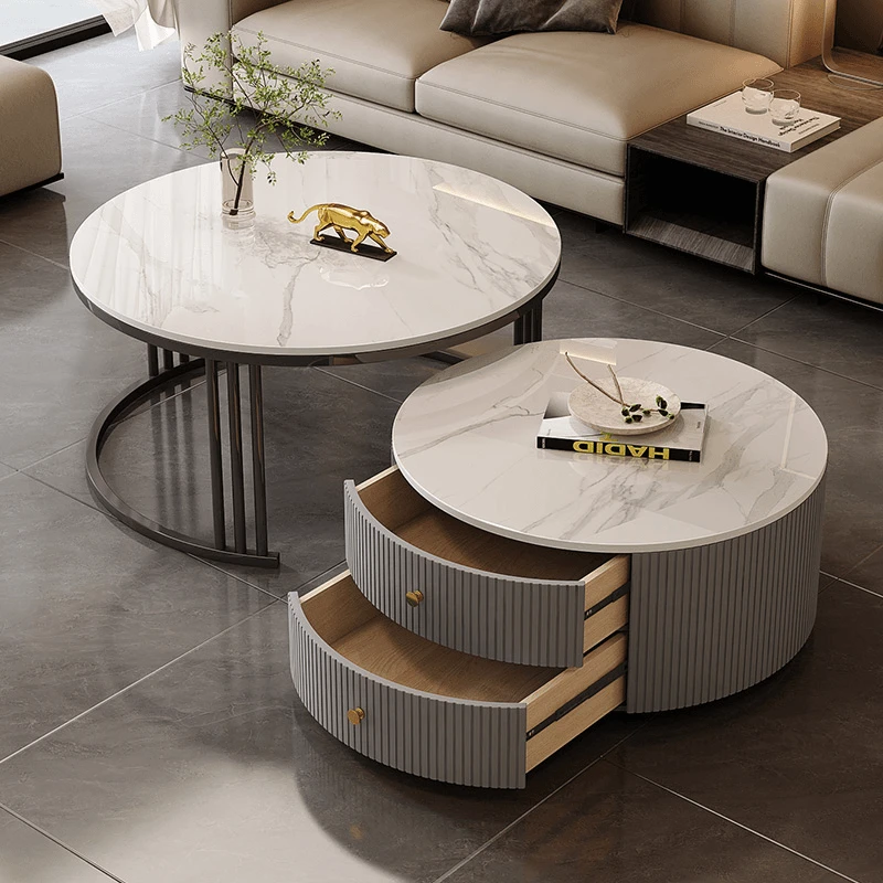 岩板茶几客厅家用简约现代2024新款网红茶桌小户型轻奢圆形茶几桌