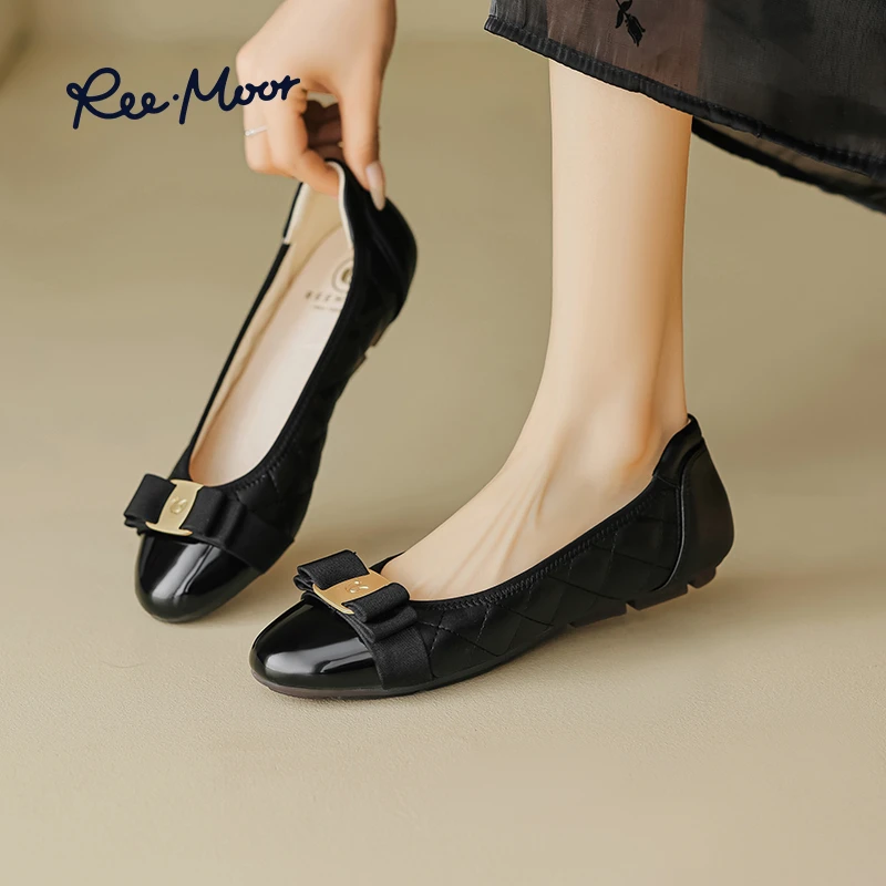 REEMOOR睿慕2026年春季小香风平底单鞋气质格纹船鞋蛋卷鞋R2C406