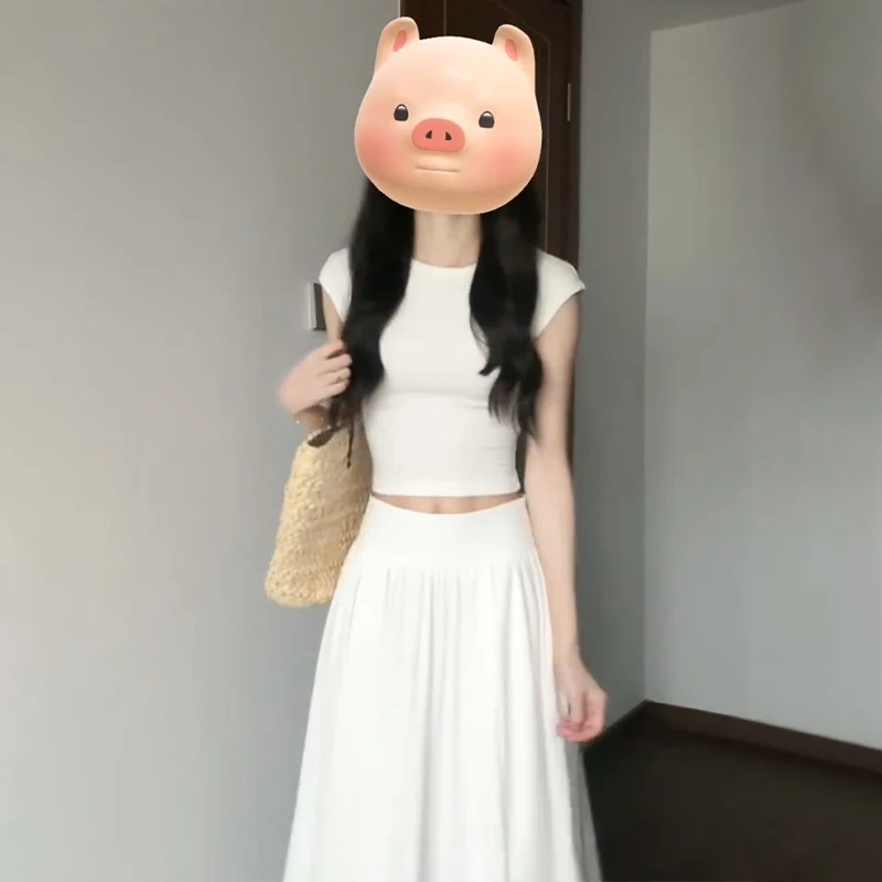 法式小个子穿搭时尚套装女夏气质短款上衣高腰半身裙两件套潮1924