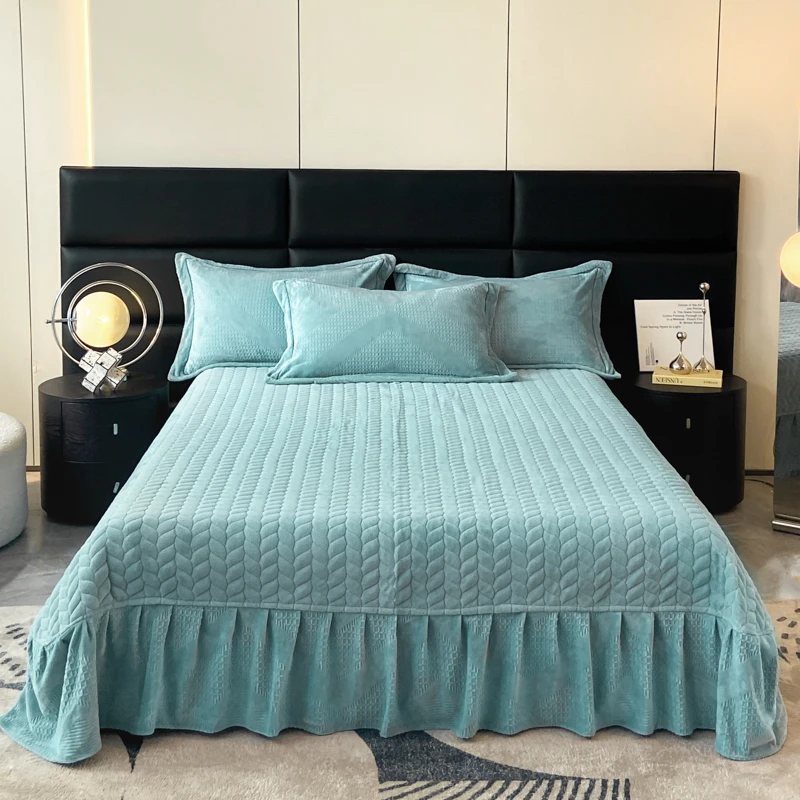 牛奶绒防滑纯色珊瑚绒夹棉床单轻奢加厚单被套加绒炕盖绗缝