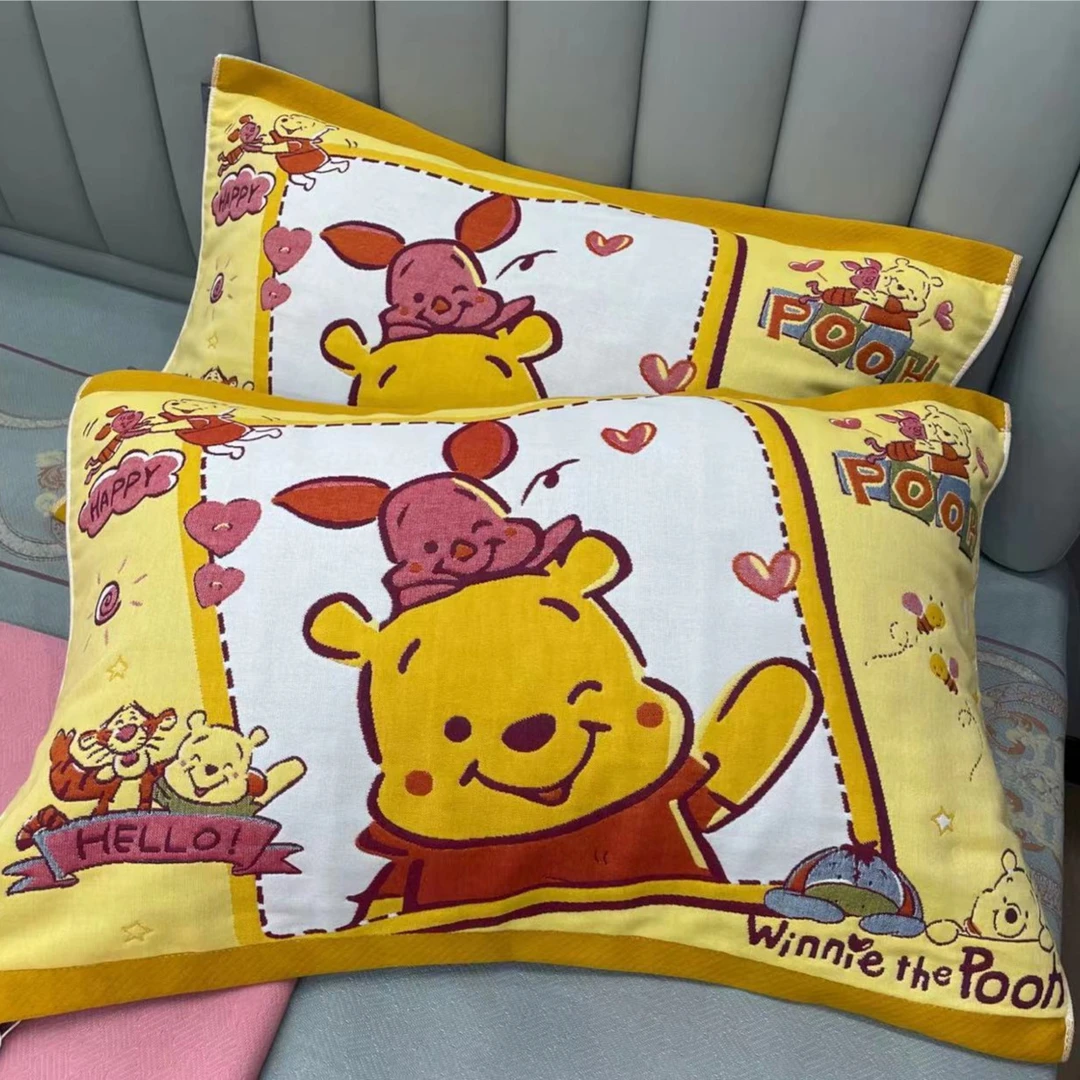 【纱布枕巾】50*80童话维尼熊一对大枕巾纯棉纱布大枕巾透气加厚