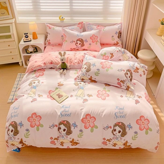 【2*2.3四件套】双人床四季通用斜纹磨毛印花亲肤柔软双面小清新ins