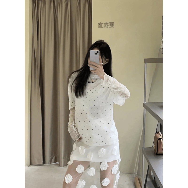 LACERTA 24新款白色波点T恤