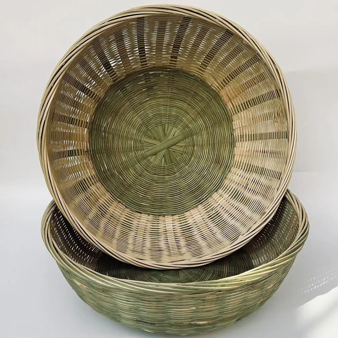 35厘米2个 加大加深高11厘米 竹青编织馒头收纳筐农家纯手工 家用