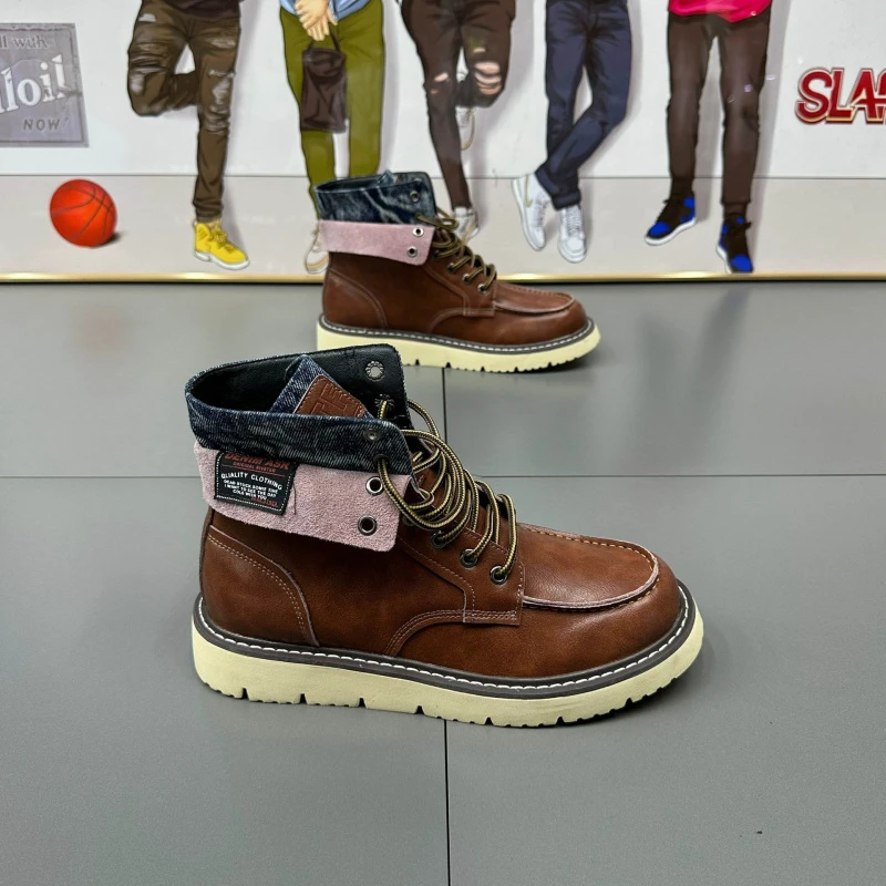 男士马丁靴2024秋季新款休闲鞋高帮男鞋时尚皮面网红男鞋百搭男靴
