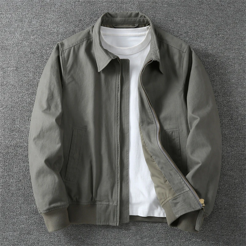 阿美咔叽商务休闲青年翻领双层夹克外套男 秋冬户外工装水洗上衣