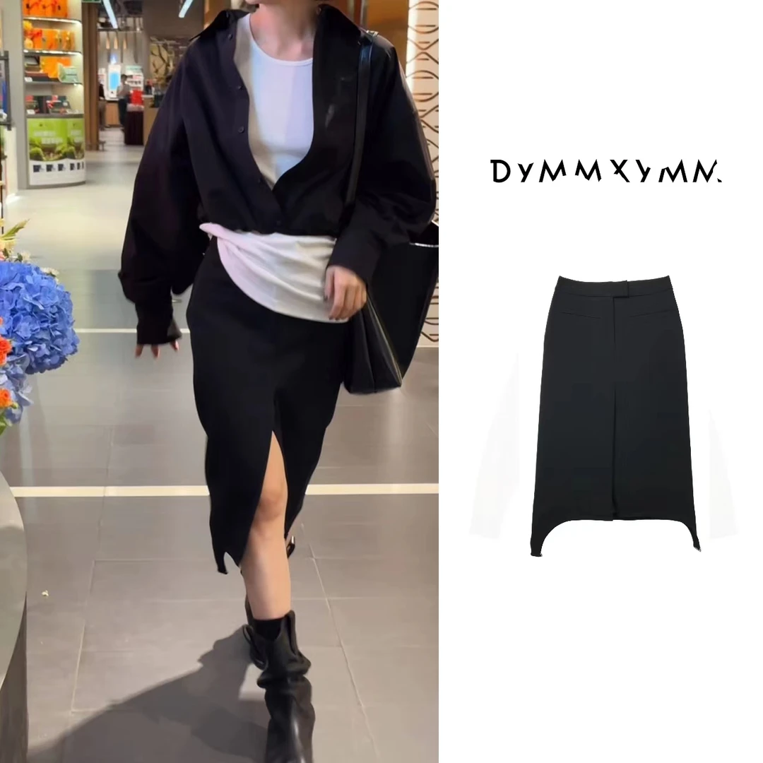 【DYMMXYMM】-简约百搭休闲设计师气质轻奢袜带扣中长半裙-61030015