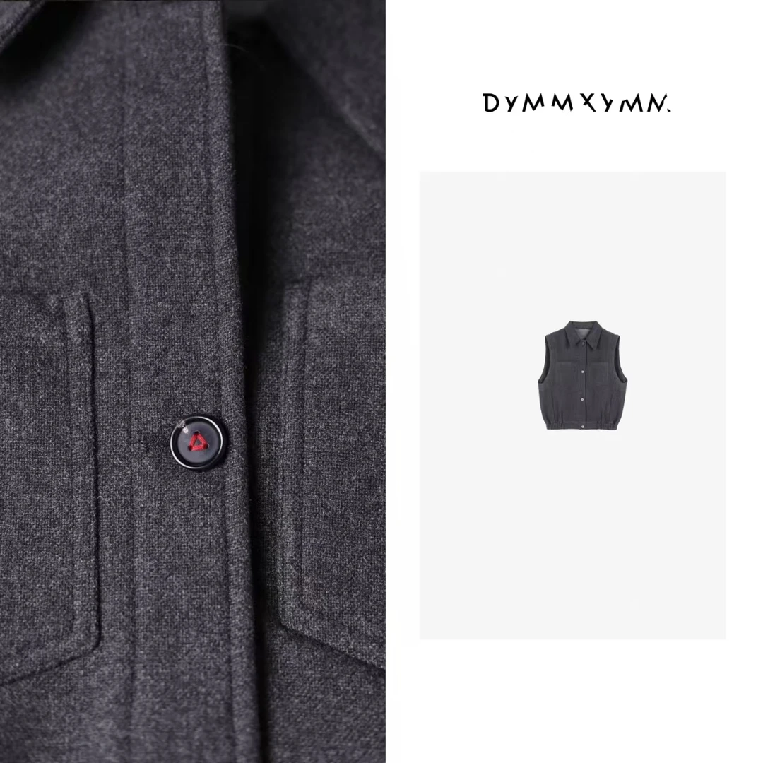 【DYMMXYMM】-小众设计师双色红纽扣缝线背心双口袋马甲-4FWD2498