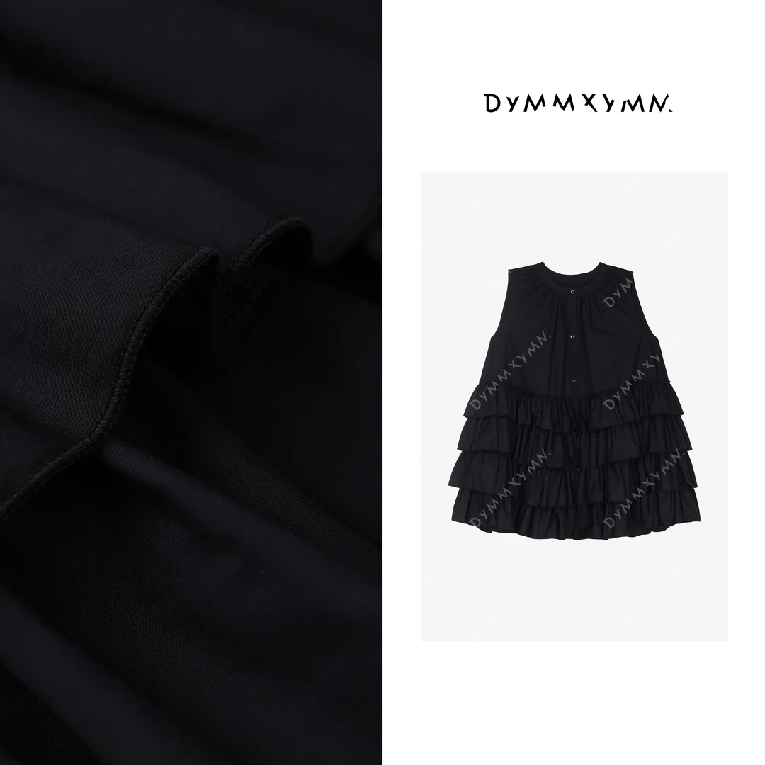 【DYMMXYMM】-设计师气质小众高级感单排扣花边无袖蛋糕连衣裙-D811