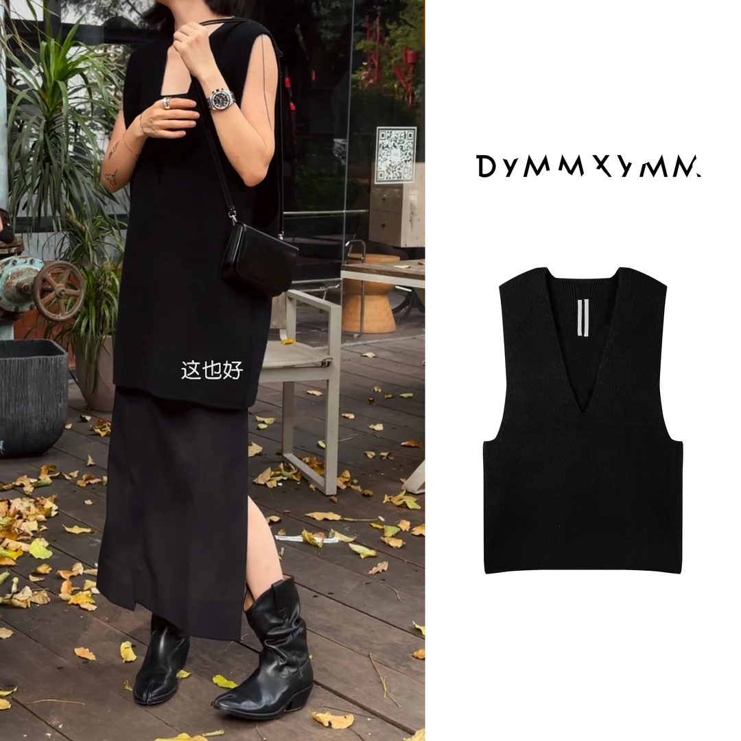 【DYMMXYMM】-欧文·设计师休闲简约宽松大V领毛衣马甲背心-61050050