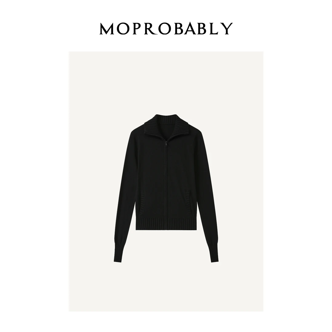 Moprobably李予诺「巴素」极简风长袖拉链针织开衫L4377015