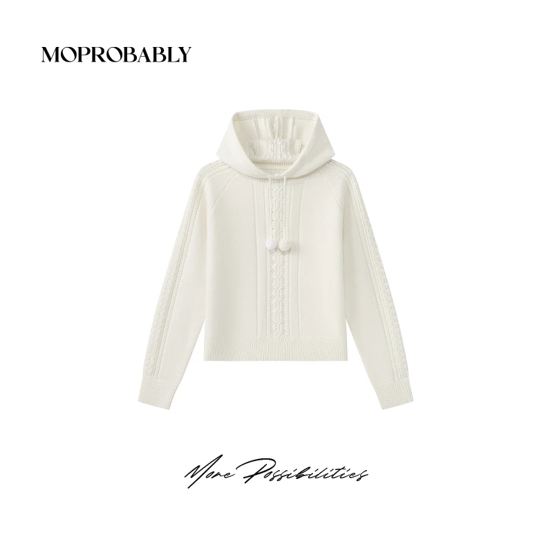 Moprobably李予诺「铃铛」慵懒感百搭毛球连帽针织毛衫L4476438