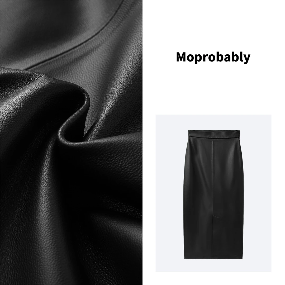 Moprobably予诺2023秋季新款黑色酷飒辣妹风绵羊皮半身裙L3319034