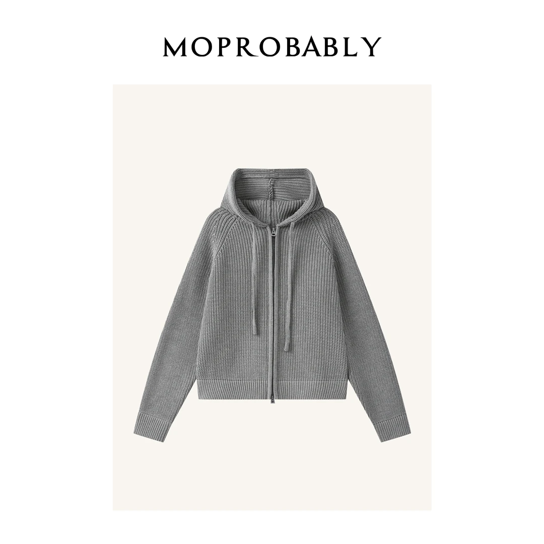 Moprobably李予诺「深冬开衫」"100%棉"极简风连帽针织开衫L4477309