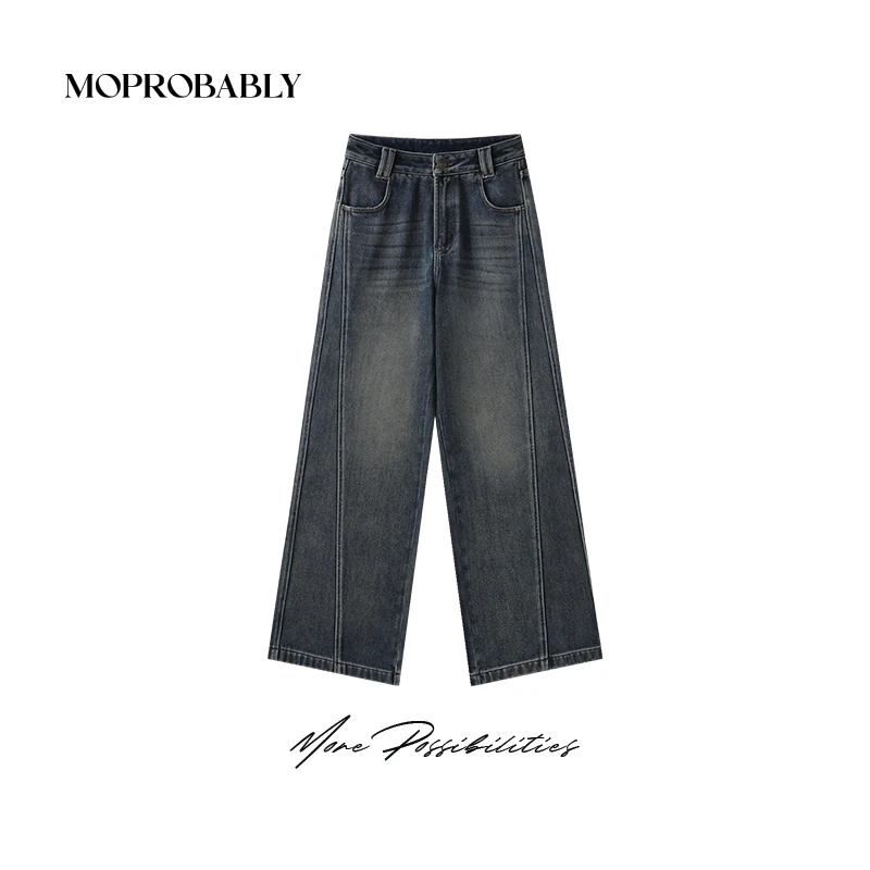 Moprobably李予诺「簇新蓝牛」红人上新复古蓝直筒牛仔裤L4473351