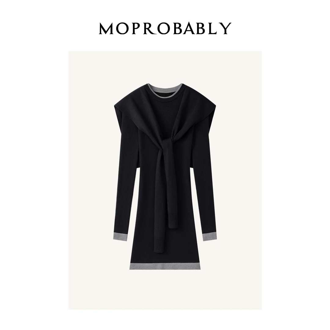Moprobably李予诺「谬娴裙」极简风时尚撞色针织连衣裙L4480302