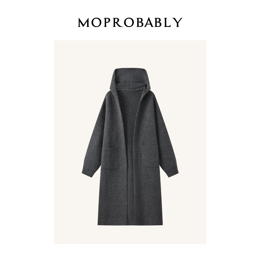 Moprobably李予诺「灰薰袍」极简风长款连帽针织大衣开衫L4477310