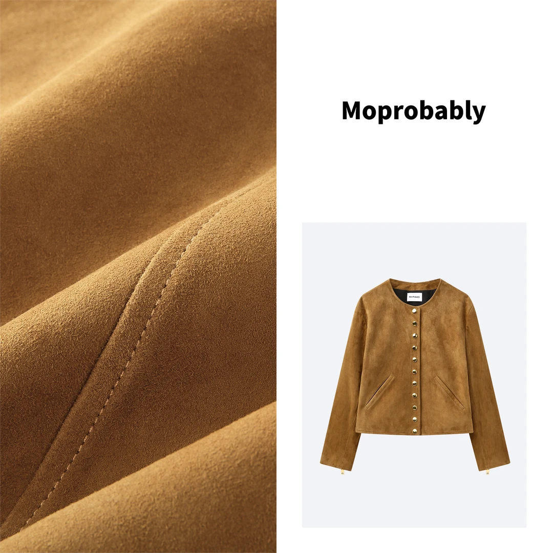 Moprobably「美拉德系列」予诺复古金属纽扣反绒皮衣外套L3315061
