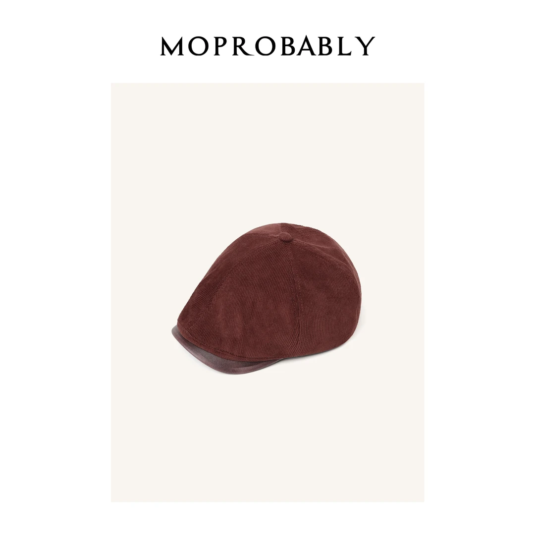 Moprobably李予诺 美式街头灯芯绒拼接PU前进帽L4341302