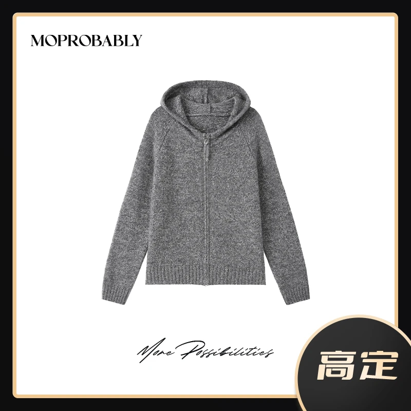 Moprobably李予诺「灰奢丝羊绒」慵懒风软糯连帽羊绒开衫 L4477348