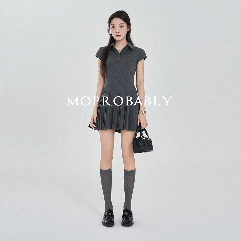 Moprobably李予诺「灰界」学院风POLO领收腰显瘦连衣裙L4252301