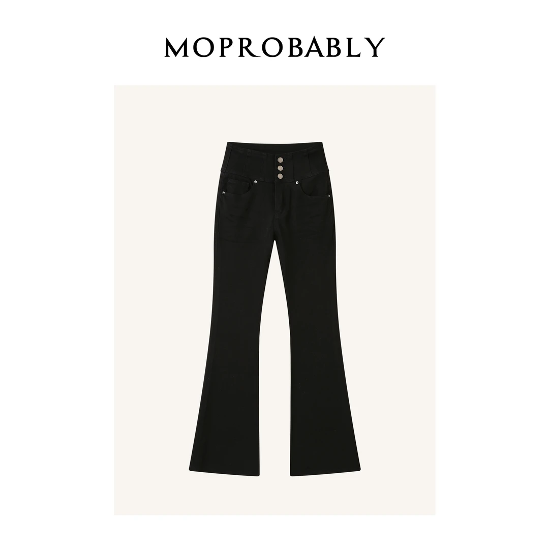 Moprobably李予诺「鹿腿裤」极简风高腰显瘦马蹄喇叭牛仔裤L4473333