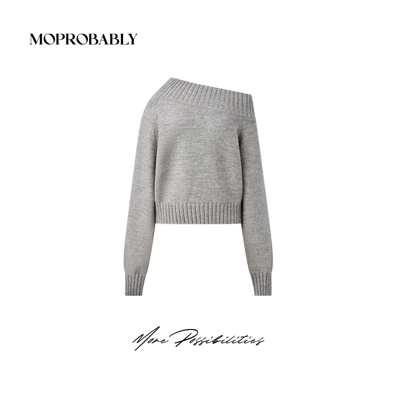Moprobably李予诺 「斜领毛衣」极简风短款套头针织毛衫L4476420