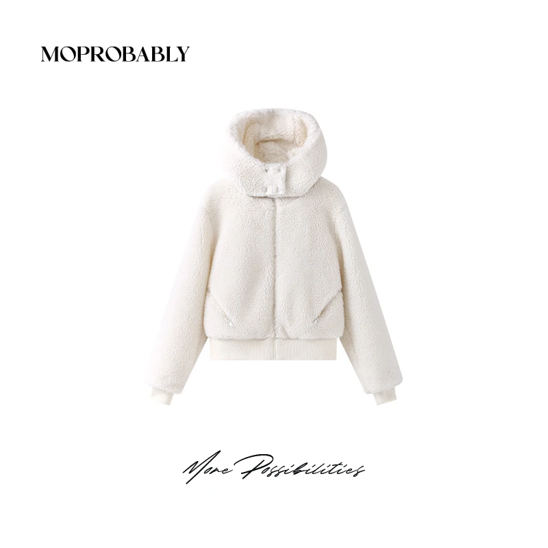 Moprobably李予诺 「雪球」韩式纯欲风简约连帽时尚短外套L4457336