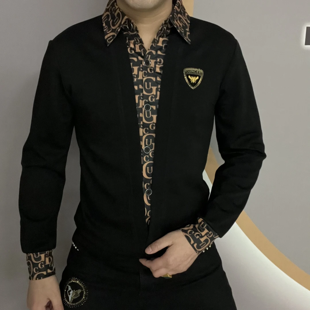 5270男装秋冬高品质修身翻领休闲百搭潮流气质欧货长袖时尚轻奢