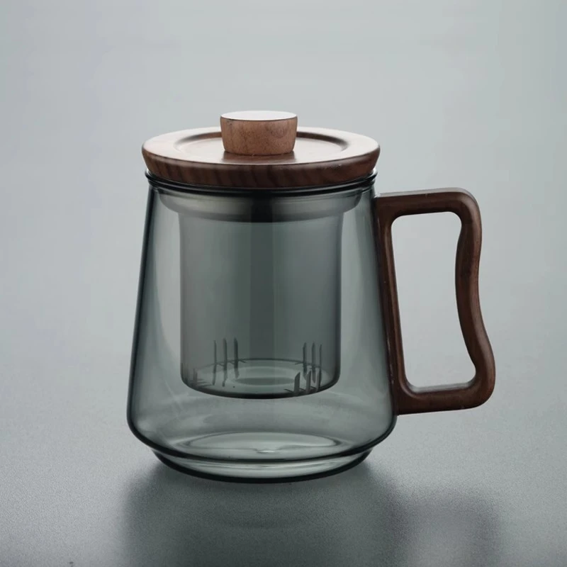 玻璃杯茶杯办公玻璃泡茶杯带盖木把加厚茶水分离泡茶壶茶具家用