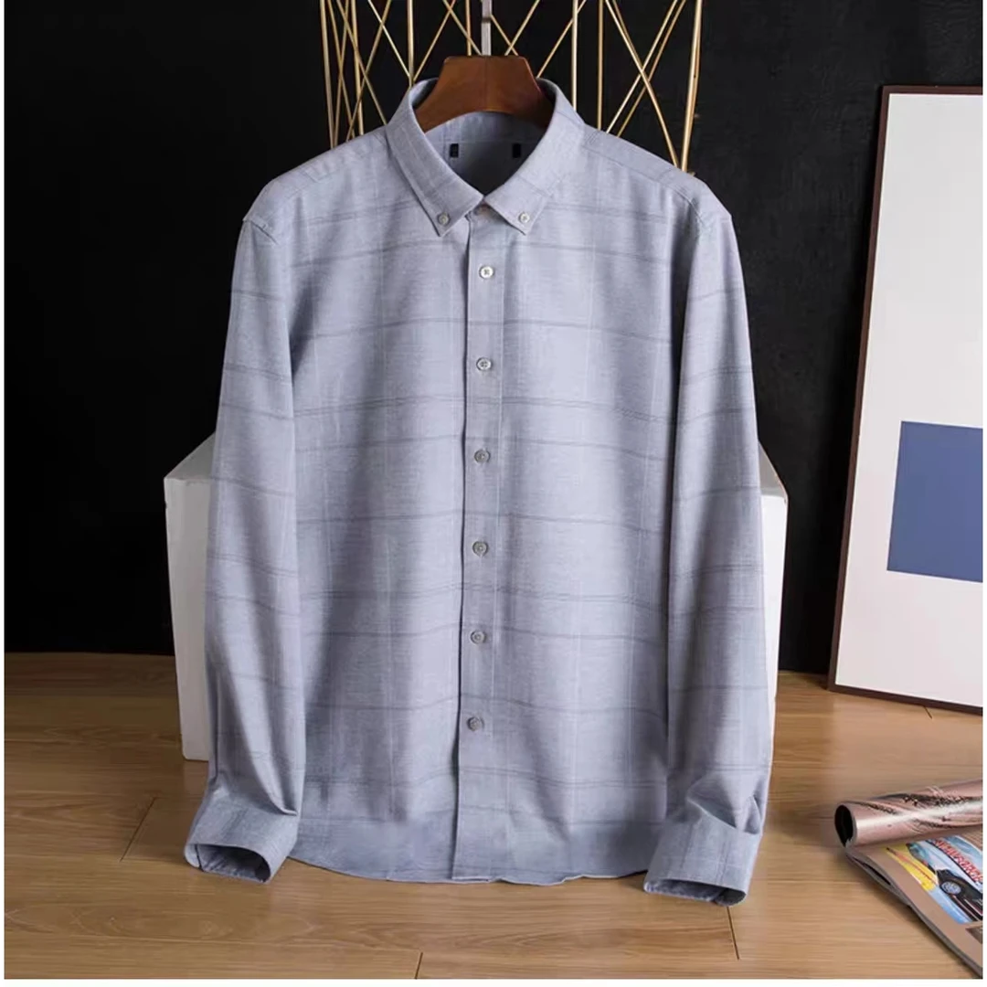 H1124春秋季时尚简约格子舒适亲肤柔软潮流上衣男士休闲长袖衬衫