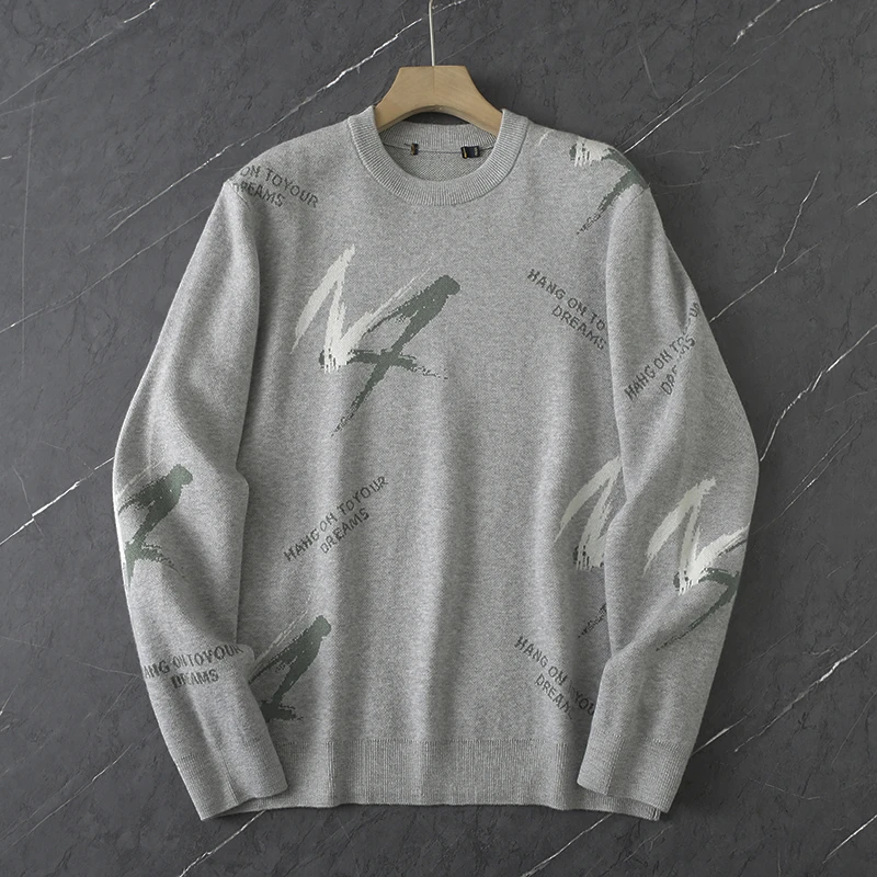 HS592剪标秋冬季圆领绵羊毛上衣休闲字母舒适百搭针织衫