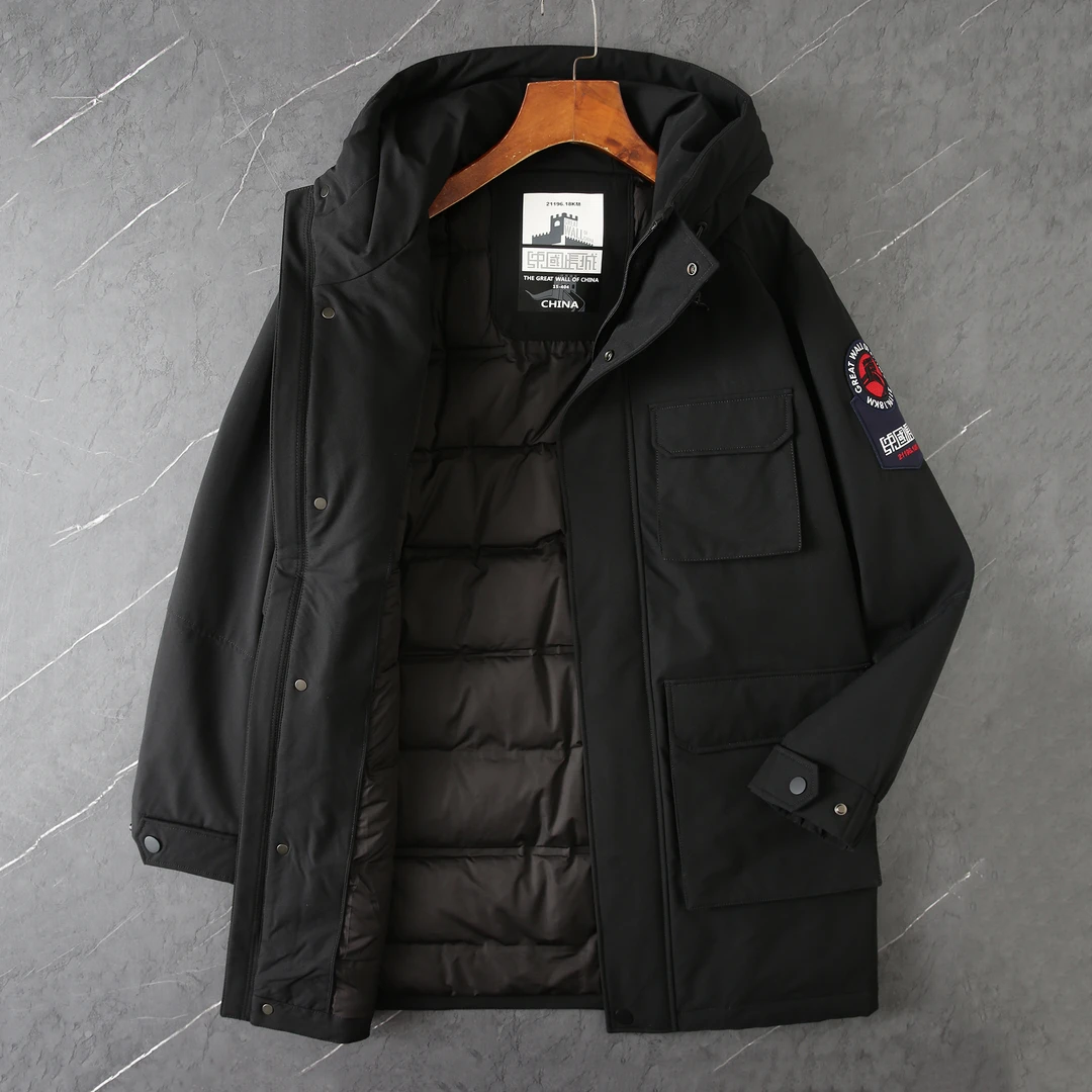 D679剪标时尚鸭绒服中长连帽休闲百搭男士羽绒服