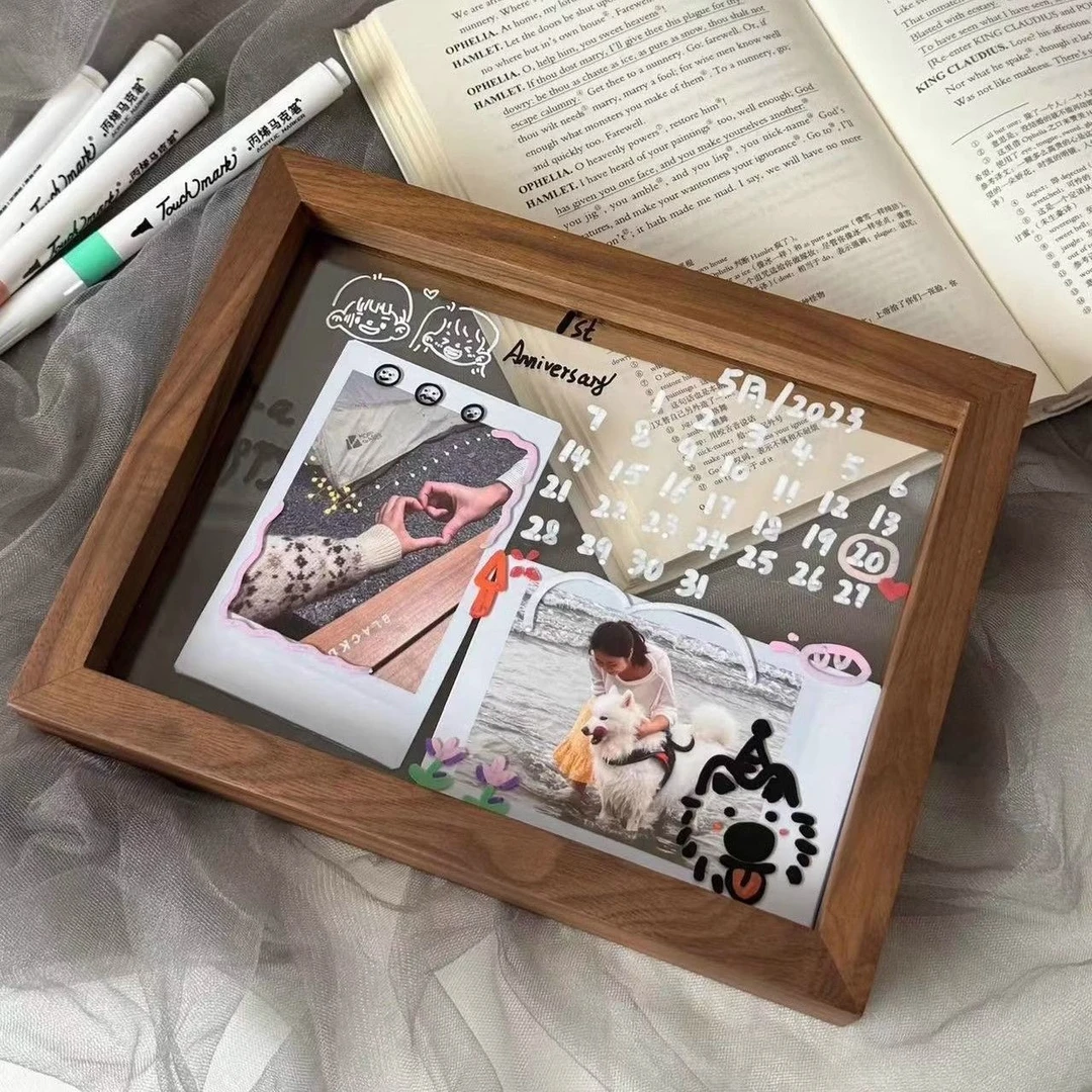 双面透明玻璃相框纪念日情人节礼物情侣diy手工创意摆件涂鸦摆台